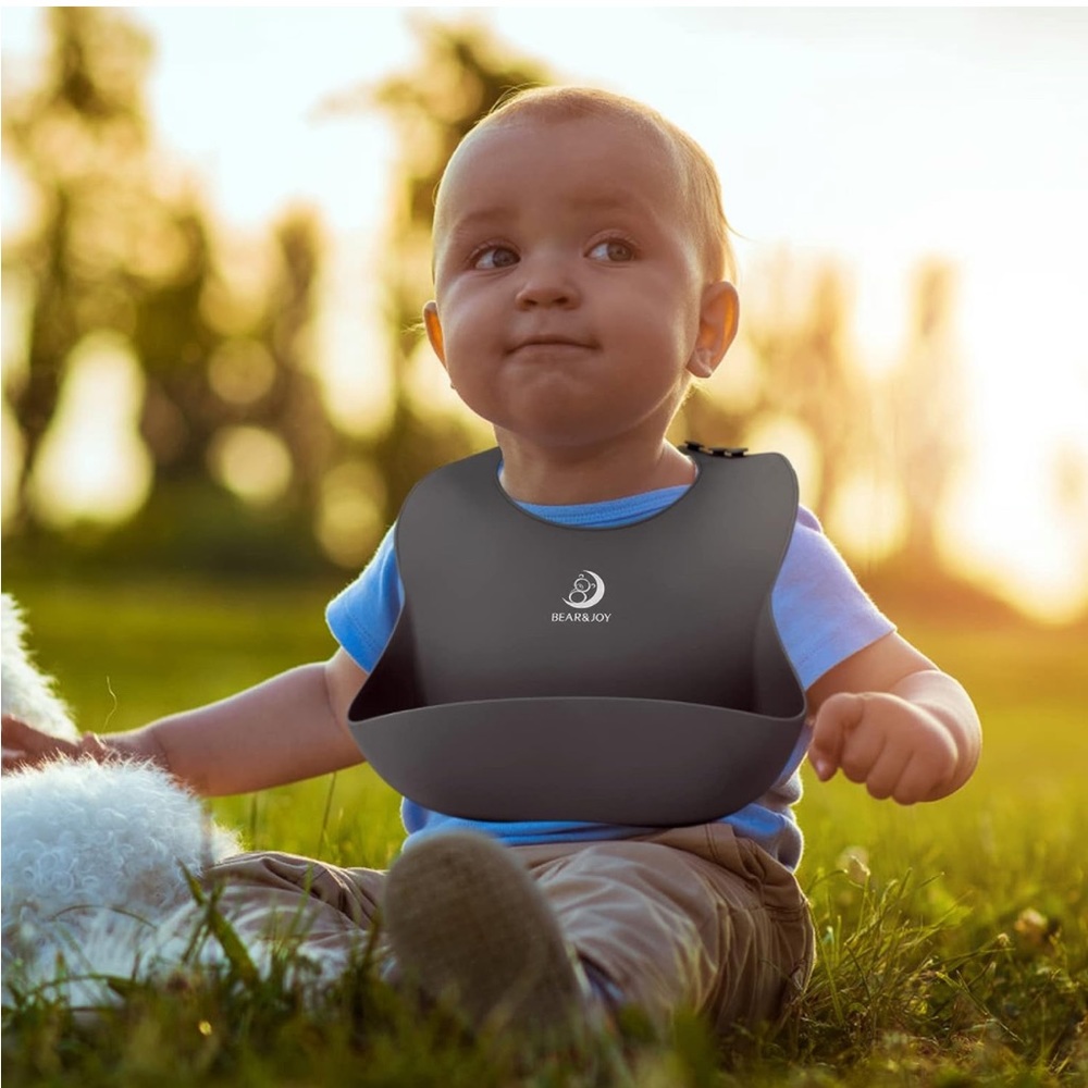 Bear&Joy 6 Piece Silicone Bibs for Babies, Soft Adjustable Fit Waterproof Bibs.